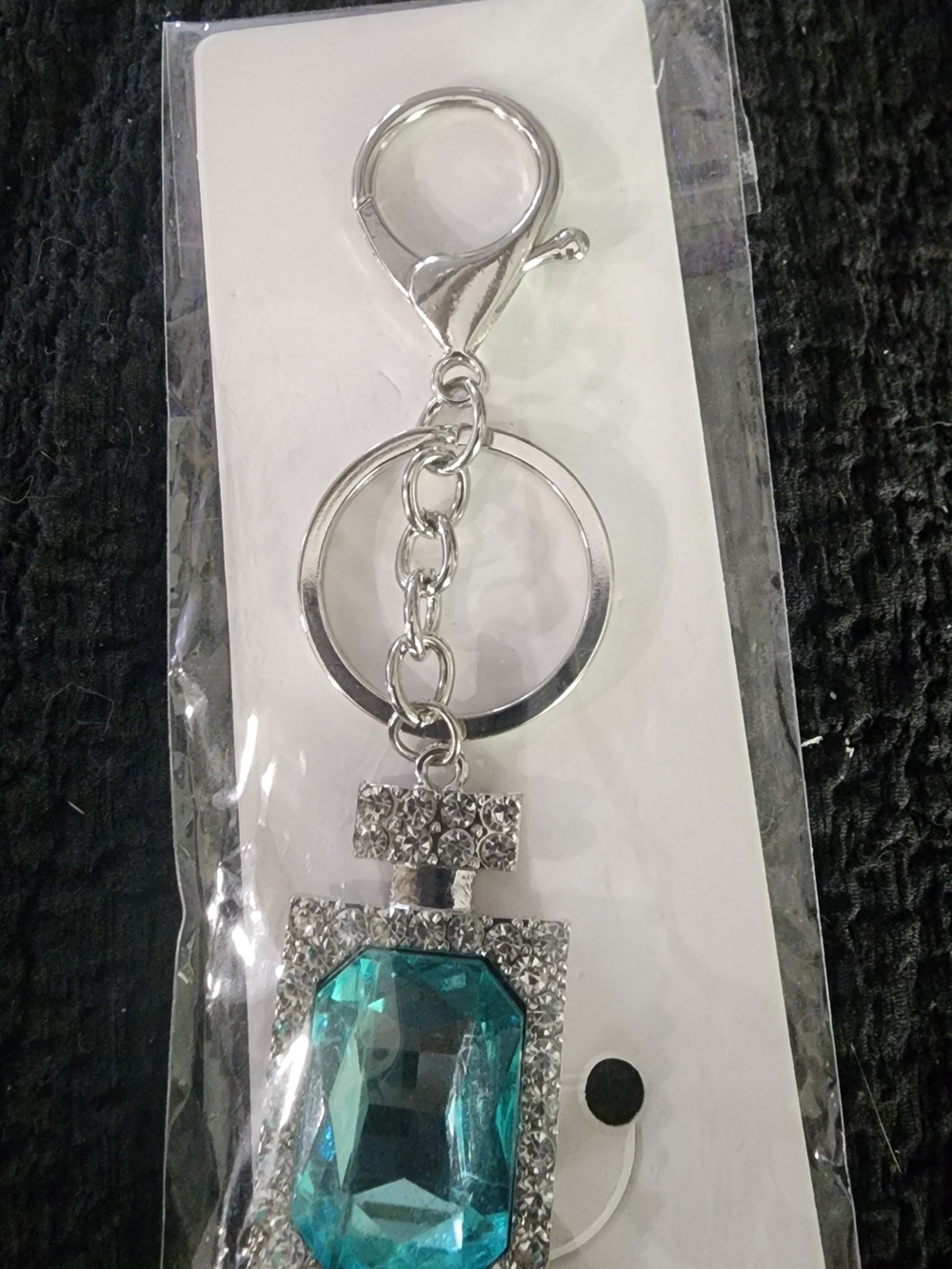Silver Keychain with Aqua Gem Accent - Women's Key & Card Holder